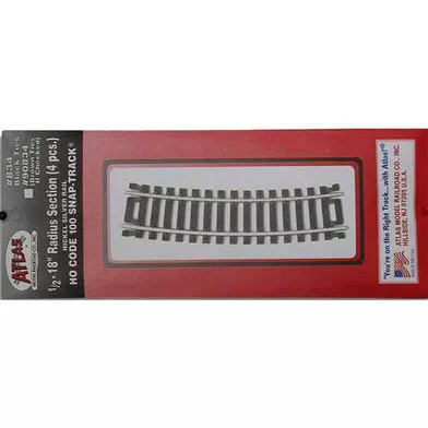 0834 Atlas HO Nickel Silver Code 100 1/2 18″ Radius Track (4 pcs./pk)