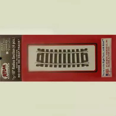 0835 Atlas HO Nickel Silver Code 100 1/3 18″ Radius Track (4 pcs./pk)