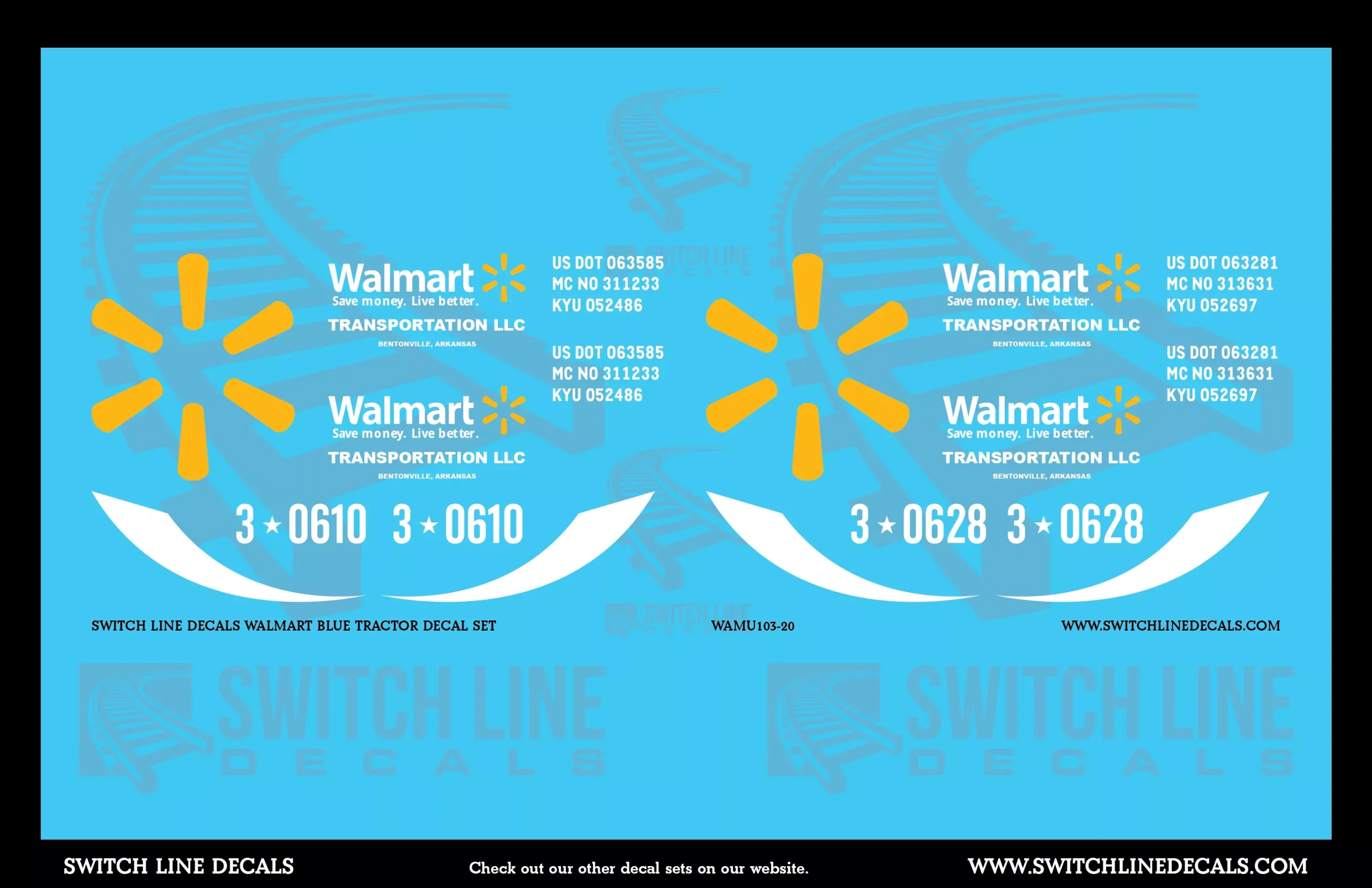 1:20 Scale Walmart White Tractor Decal Set