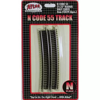 2029 Atlas N Scale Code 55 Track 21.25 Radius Half Curve (6 pcs/pk)