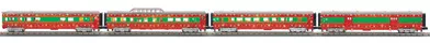 30-68266 O Scale MTH RailKing 4-Car 60' Streamlined Passenger Set w/LED Lights-Christmas(Red w/Silver Roof)