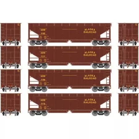 Athearn ATH7081 40' Offset Ballast Hopper w/Load, ARR Alaska Railroad Set #2 (4 Pack) HO Scale
