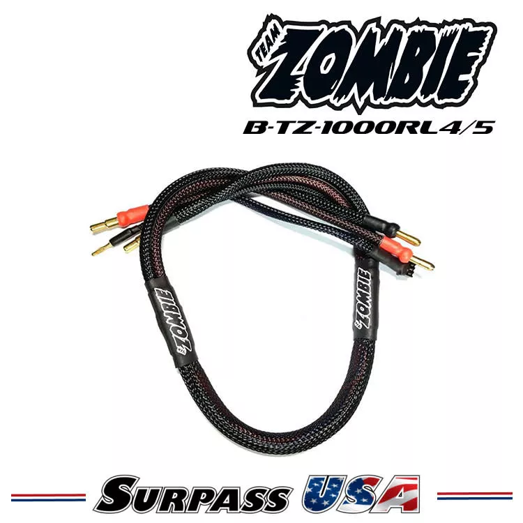 B-TZ-1000RL4/5 Team Zombie 4mm, 4/5mm Tube Plug 2s-Balance 600mm 12awg Charging Cable (Team Zombie)