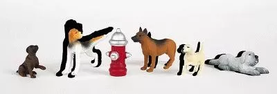 Bachmann 33108 HO Scale SceneScapes(TM) Figures — Dogs with Fire Hydrant pkg(6)