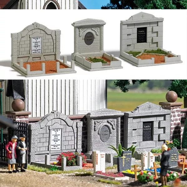 Busch 1092 HO Scale Cemetery Family Graves - Kit -- 3 Different Styles
