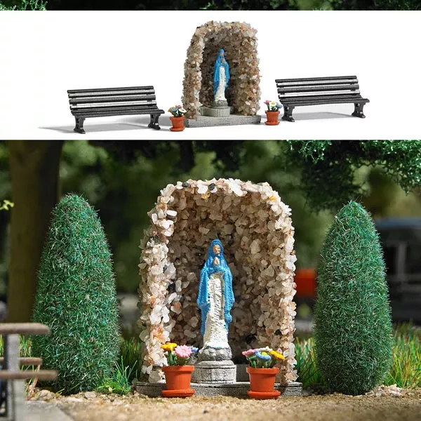 Busch 1095 HO Scale Lourdes Grotto w/Virgin Mary Statue -- Kit
