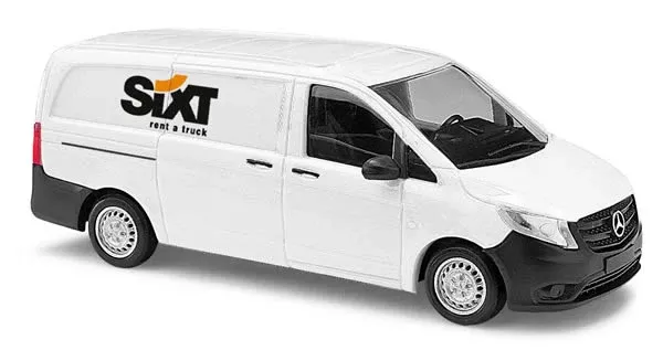 Busch 51197 HO Scale 2014 Mercedes-Benz Vito Passenger Van - Assembled -- Sixt (white, black, German Lettering)