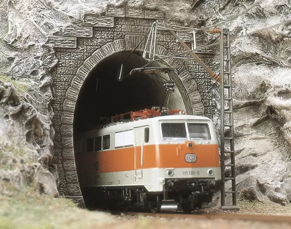 Busch 7026 HO Scale Single-Track Tunnel Portals -- With Liner Holder pkg(2)