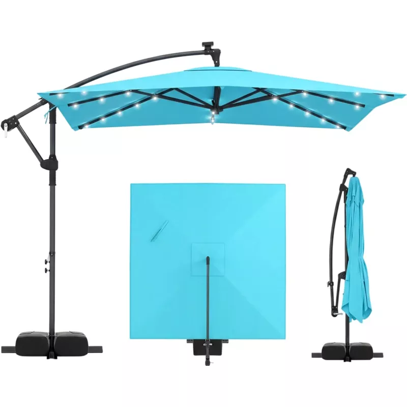 Costway 8′ x 8′ Square Solar LED Offset Cantilever Patio Umbrella 360 Rotation 99658742 New Turquoise