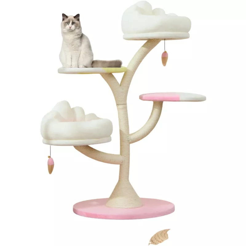 Costway Multi-Layer Cat Tree Tower 2 Perches 2 Platforms Pink 69721435 New