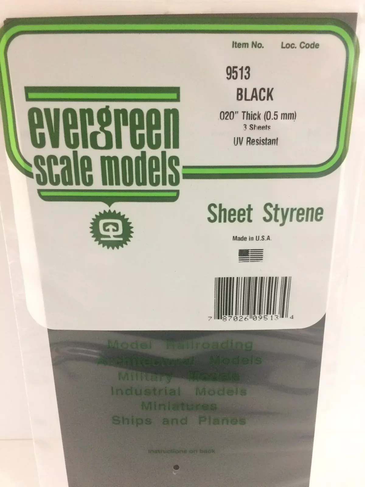 Evergreen Scale Models 9513 Black Styrene Sheets, .02x6x12″