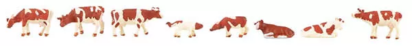 Faller 155902 N Scale Cows — Brown and White pkg(8)