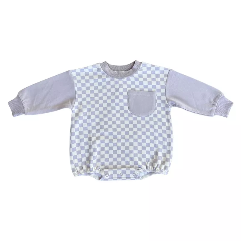 Girls Colorblock Romper in Lavender Cloud Checkered