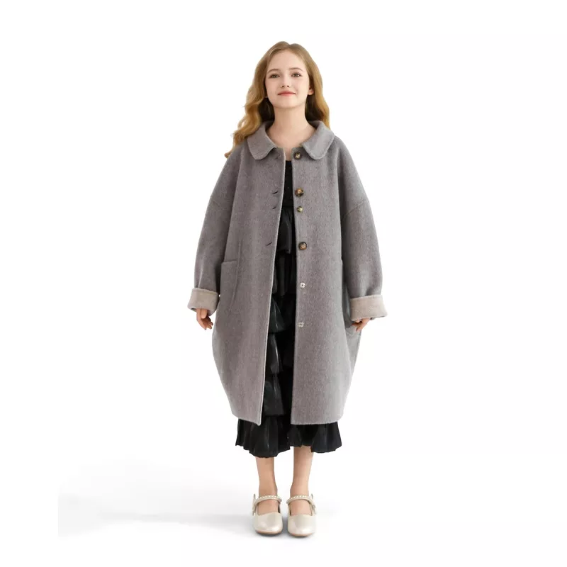 Gray Wool Coat with Peter Pan Collar Gray