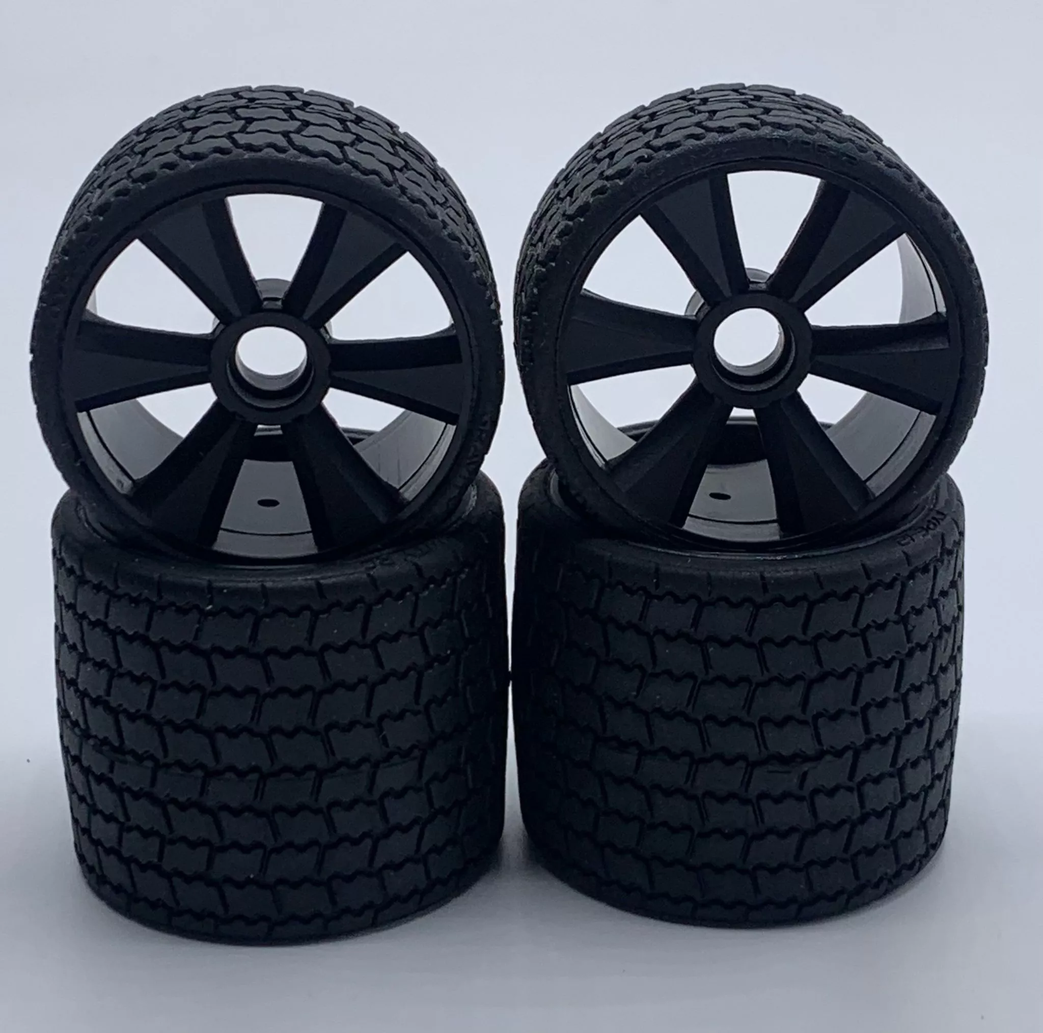 GRC142B TYPE12 12th Rubber Tires Black Wheel Set of 4 Pre Glued (Gravity RC LLC)