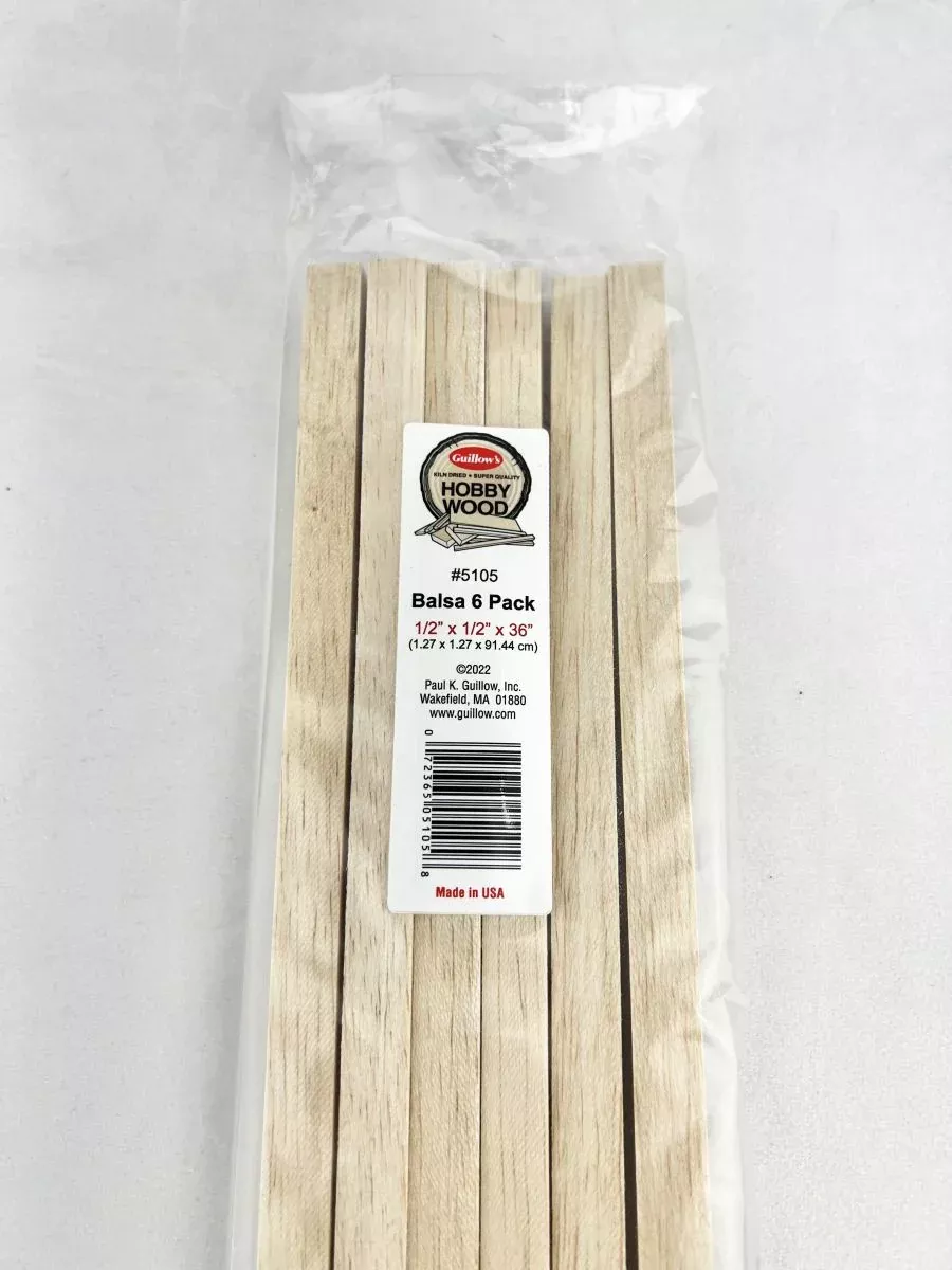 Guillow’s 5105 Balsa 1/2” x 1/2” x 36” – 6 per bag