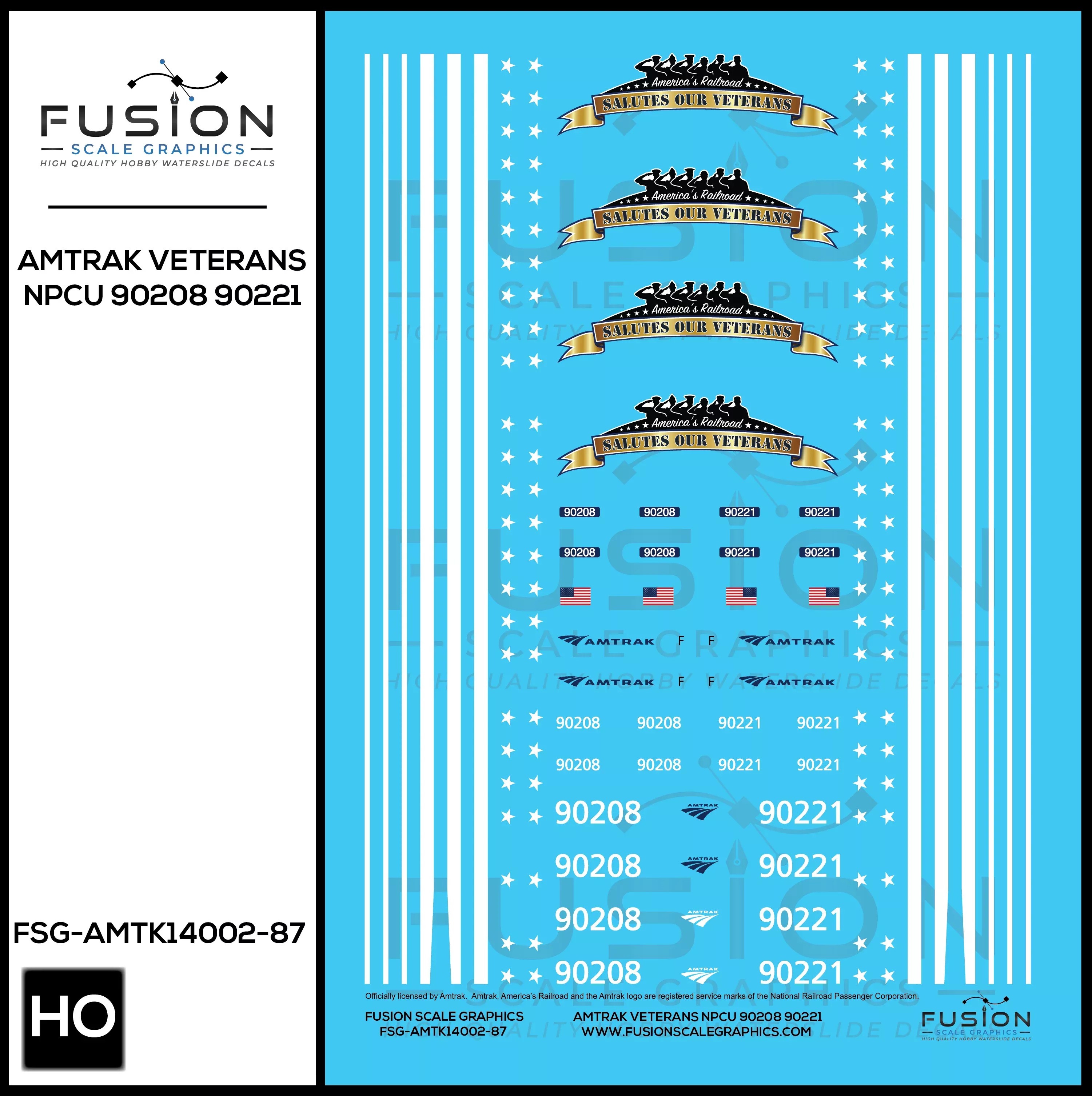 HO Scale Amtrak Veterans NPCU Cabbage 90208 90221 Decal Set