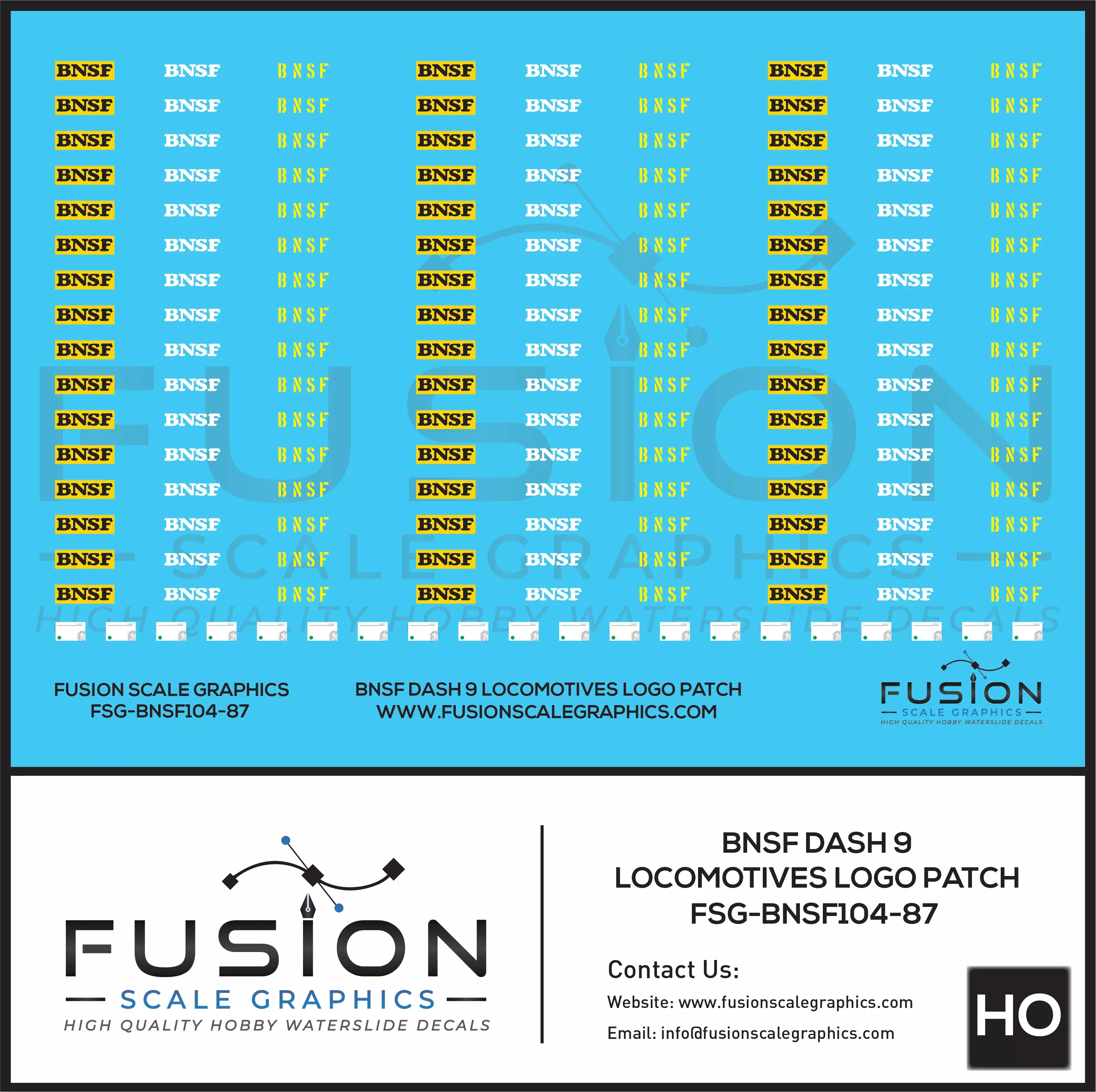 HO Scale BNSF Dash 9 Locomotive Cab Patch Decal Set