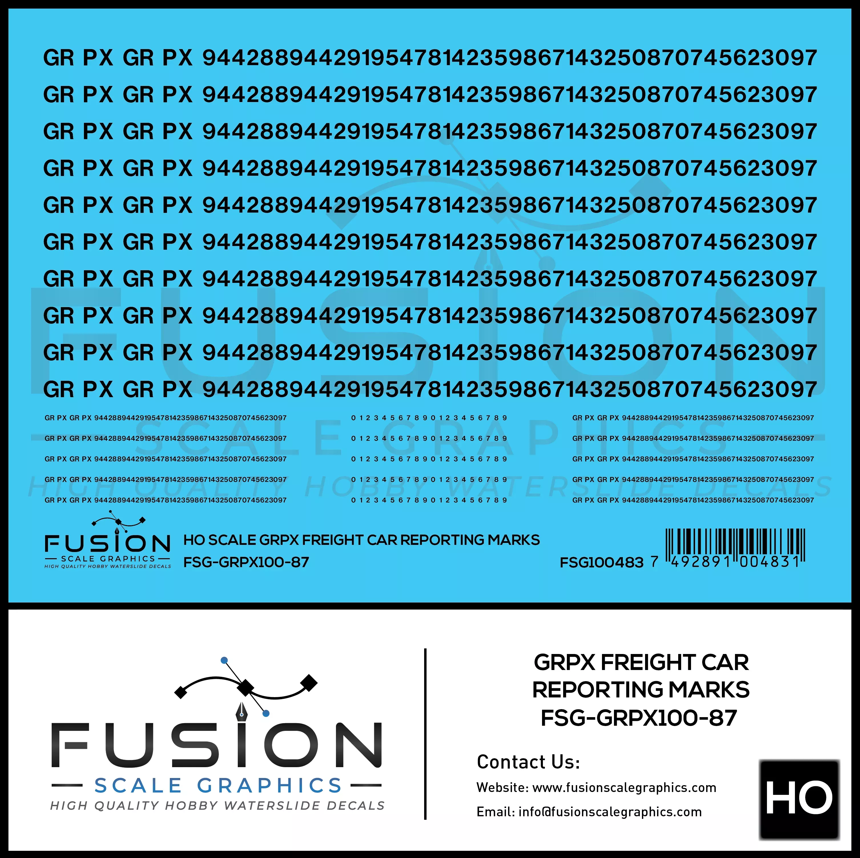 HO Scale GRPX Black Freight Car Reporting Marks Decal Set