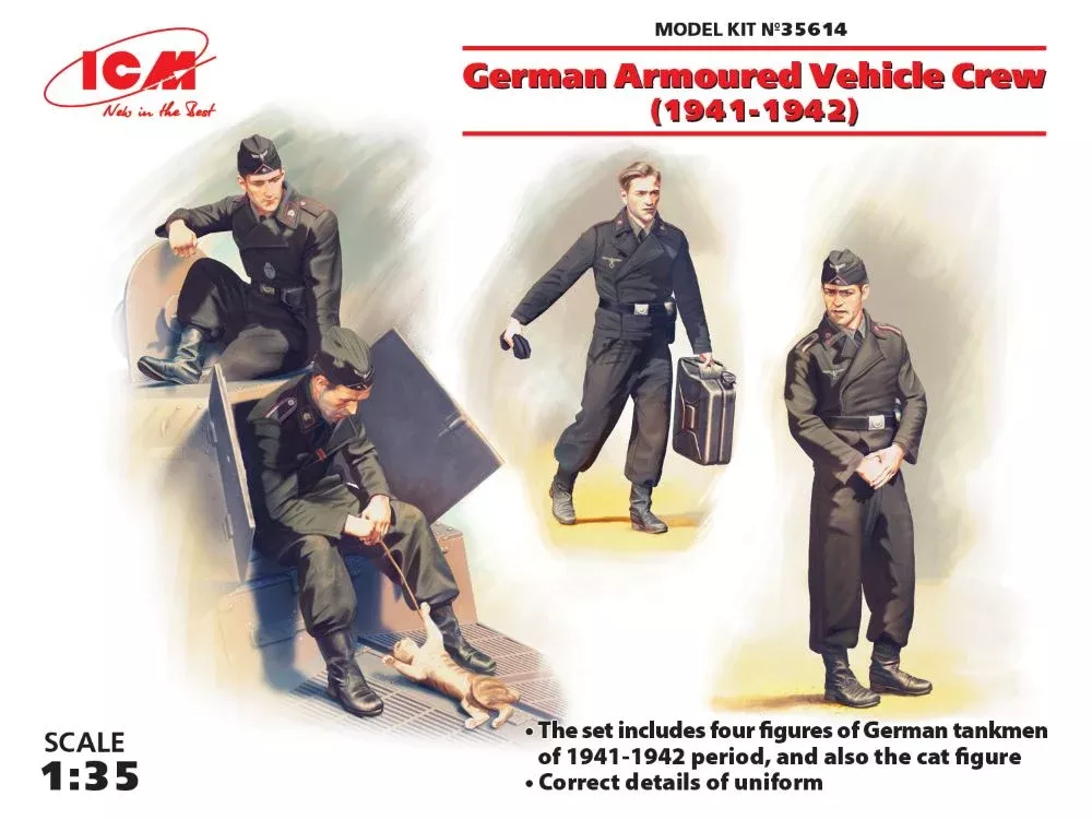 ICM Models 35614 1/35 German Armored Vehicle Crew 1941-42 (4 & Cat)