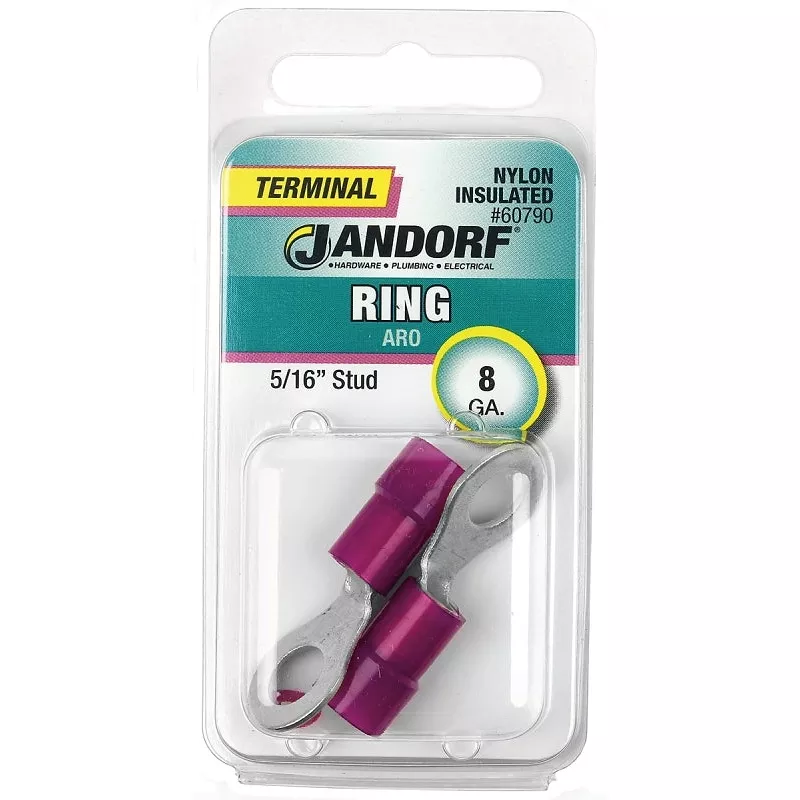 Jandorf Ring Terminal, 8 AWG Wire, 5/16 in Stud, Red #60790