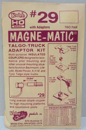 Kadee 29 HO Scale 20-Series 25/64″ Long Coupler With Overset Shank(2 Pairs of 2)
