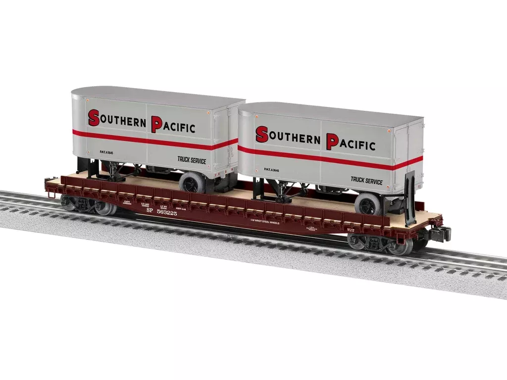 Lionel O 2426740 PS-4 50' TOFC Flatcar with 2 20' Piggyback Trailers, 3-Rail, Southern Pacific #563225