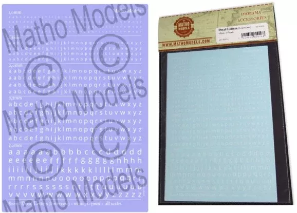 Matho Models 80016 Multi-Scale White Lower Case 1-3mm Lettering Decals