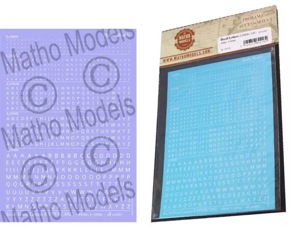 Matho Models 80018 Multi-Scale White Upper Case 1-3mm Lettering Decals