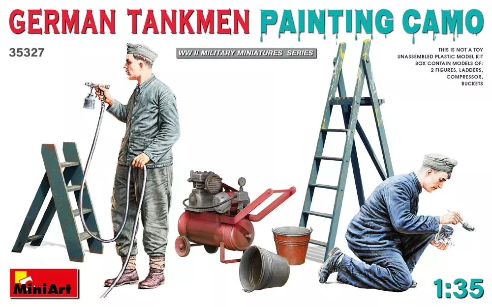 Miniart Models 35327 1/35 WWII German Tankmen Camo Painting (2) w/Compressor, Pa