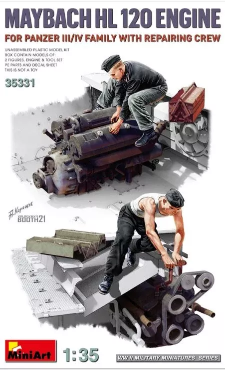 Miniart Models 35331 1/35 WWII Maybach HL 120 Engine for Panzer III/IV w/2 Repai