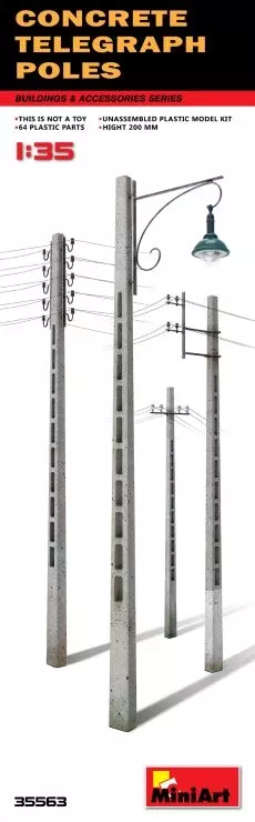 Miniart Models 35563 1/35 Concrete Telegraph Poles (4 diff. types)