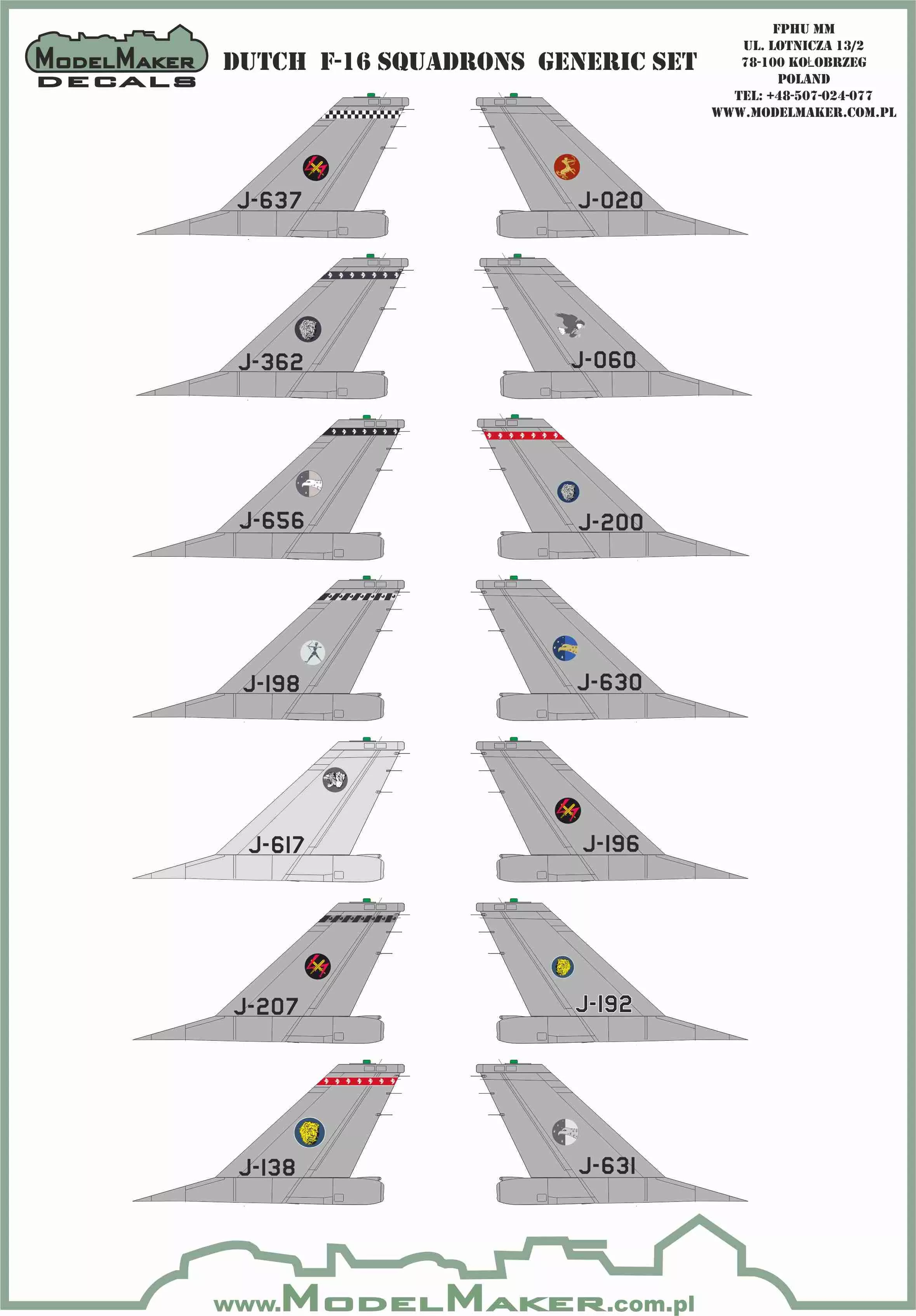 Model Maker Decals D48164 1:48 Dutch F-16 Squadrons