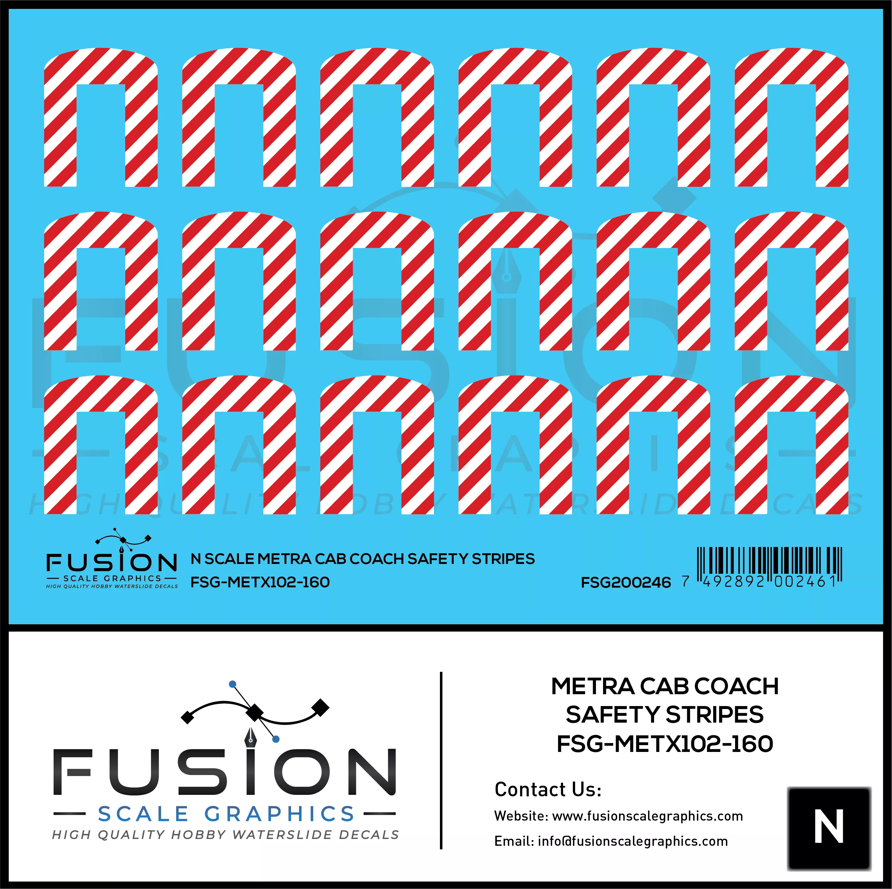 N Scale Metra Cab Coach Safety Stripes Decal Set