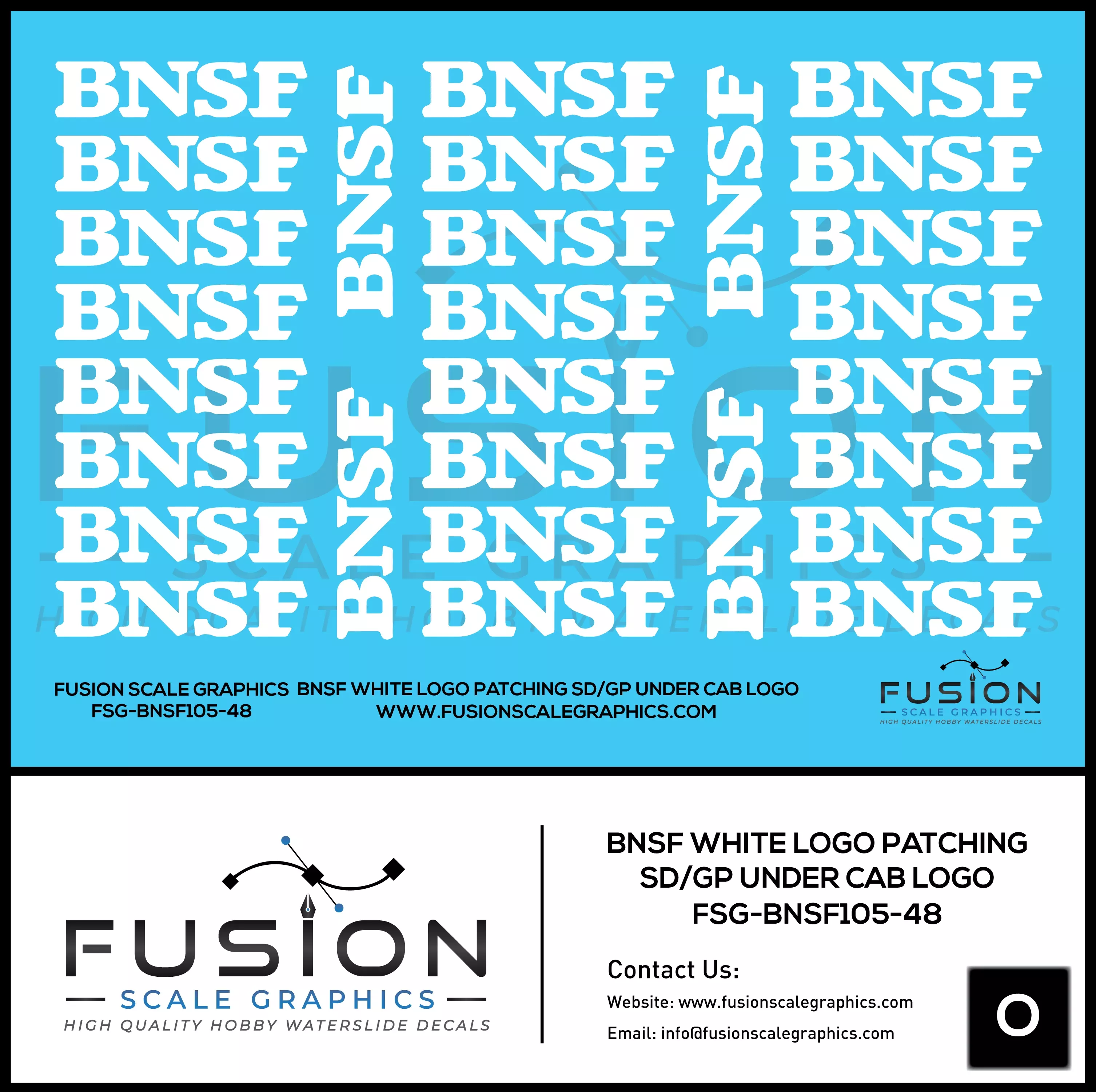 O Scale BNSF White Logo Locomotive Patching Decal Set