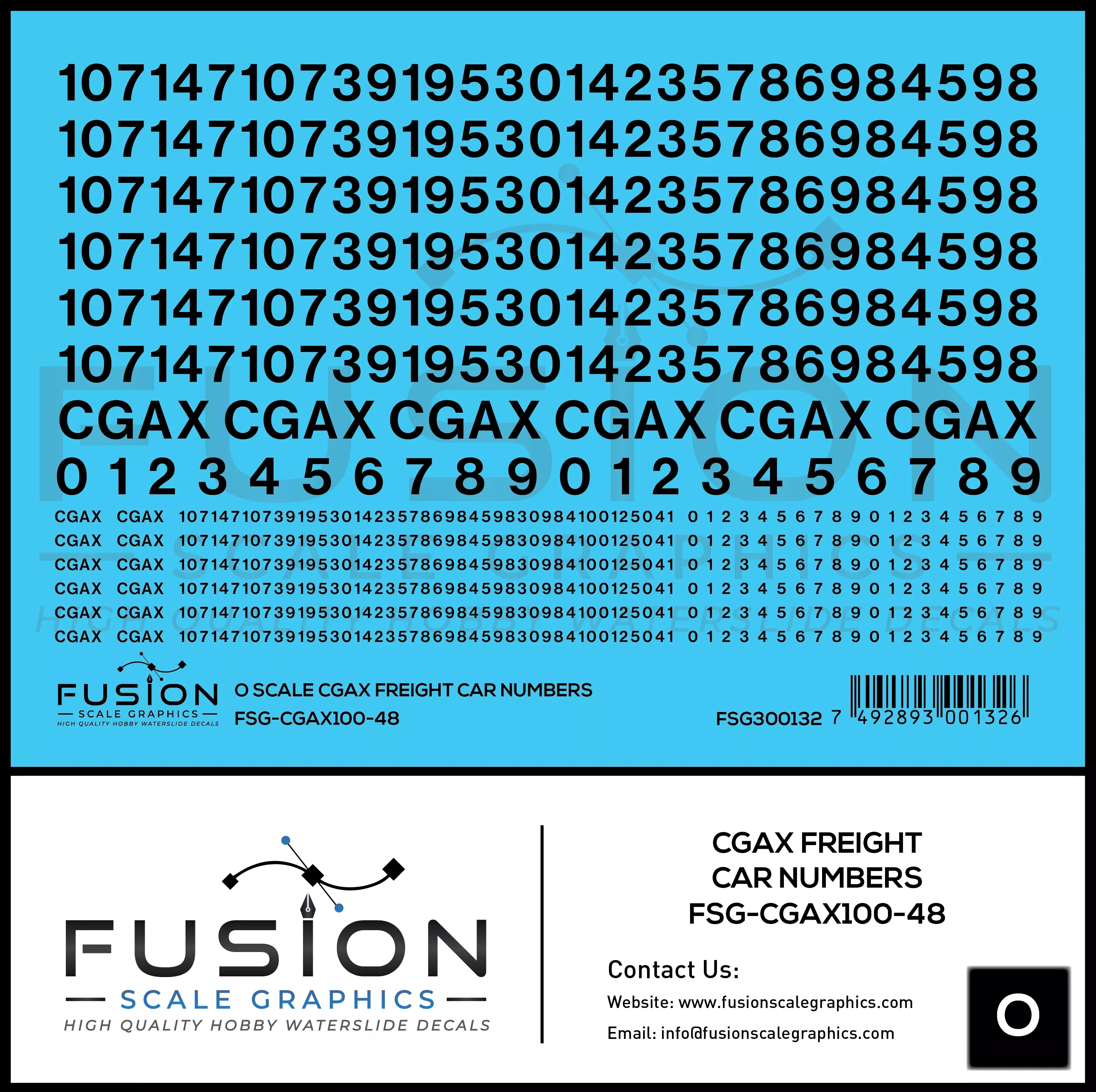 O Scale CGAX Freight Car Numbering Decal Set