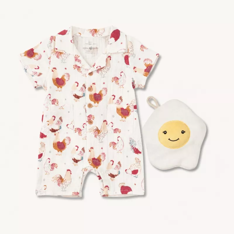 Organic Baby Gift SetMuslin Cabana Romper + Eggie Crinkle Blankie