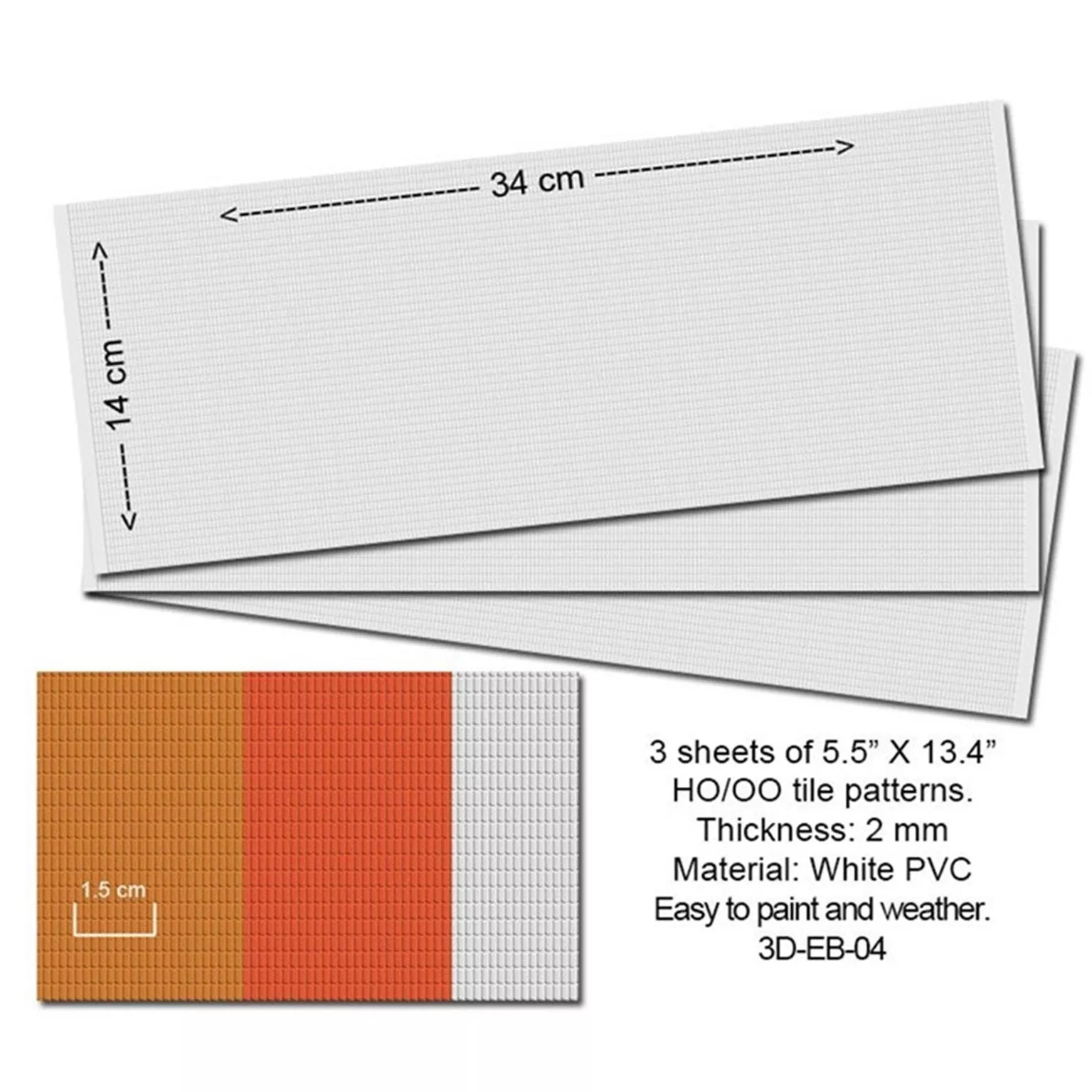 P3D-EB-04 Embossed PVC Sheets (Roof Tiles) 3 pcs.
