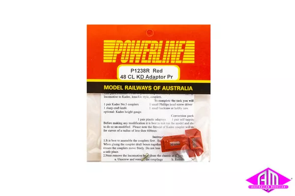Powerline – P1238R – 48 Class Kadee Adaptor – Red (HO Scale)