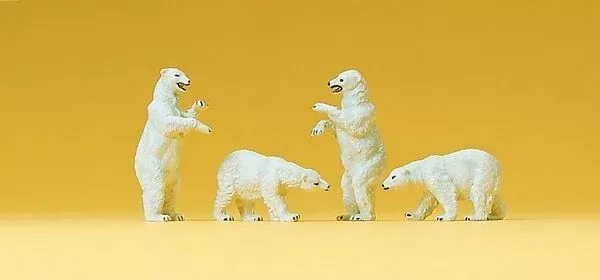 Preiser 79716 N Scale Animals — Polar Bears pkg(4)
