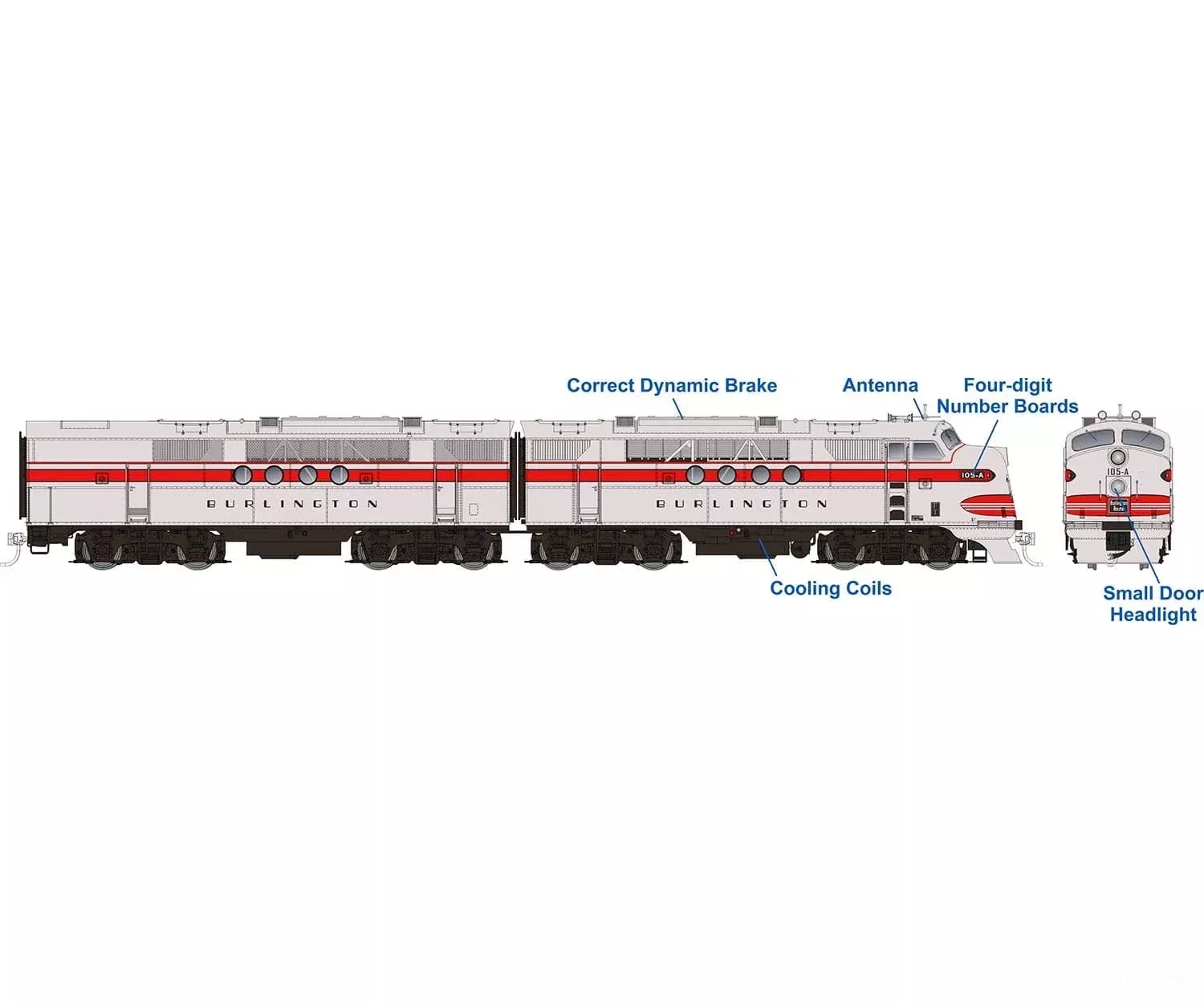 Rapido 053012 HO EMD FT A+B (DC/Silent): Burlington (CB&Q): #105-A + 105-B