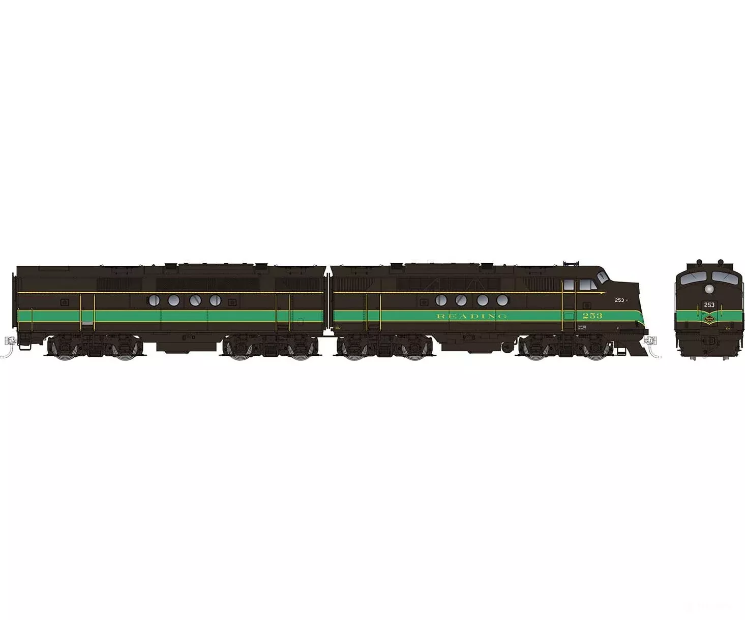 Rapido 053030 HO EMD FT A+B (DC/Silent): Reading - Black & Green: #253A + 253B