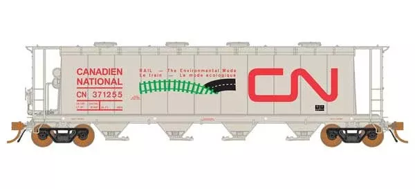 Rapido 127013-2 CN - Canadian Natioanl CNIS (gray, red; Noodle, Environmental Mode Logos) #369400 NSC 3800 Cylindrical Covered Hopper HO Scale