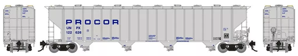 Rapido157002 Procor 5820 Covered Hopper: UNPX – Procor Blue Solid: 6-Pack Car numbers: 122626, 122686, 122723, 122736, 122770, 122779, HO