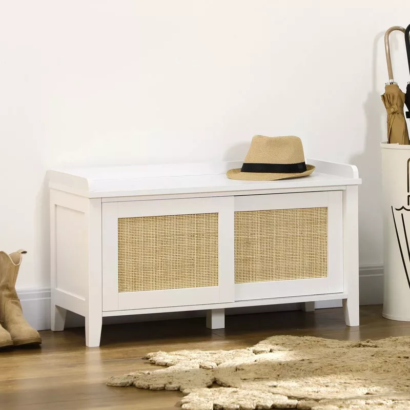 Rattan Small Entryway Shoe Storage Bench