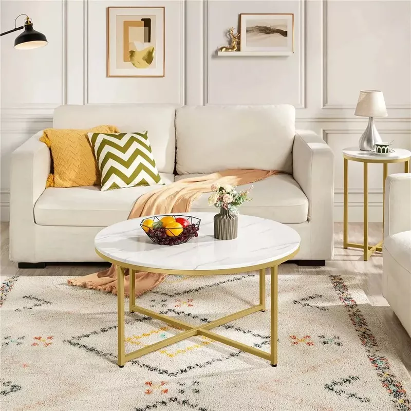 Reid Round Marble Coffee Table Gold