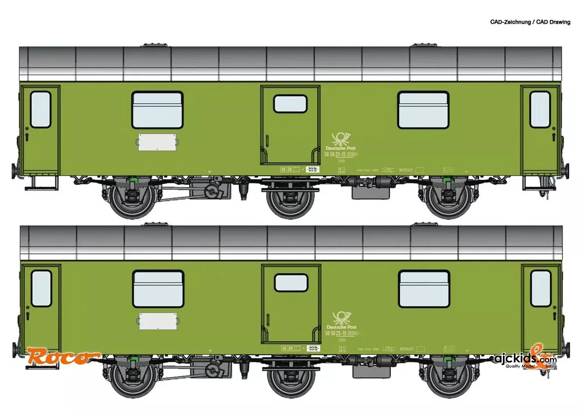 Roco 74111 - 2 piece set: Postal car “Rekowagen” DR