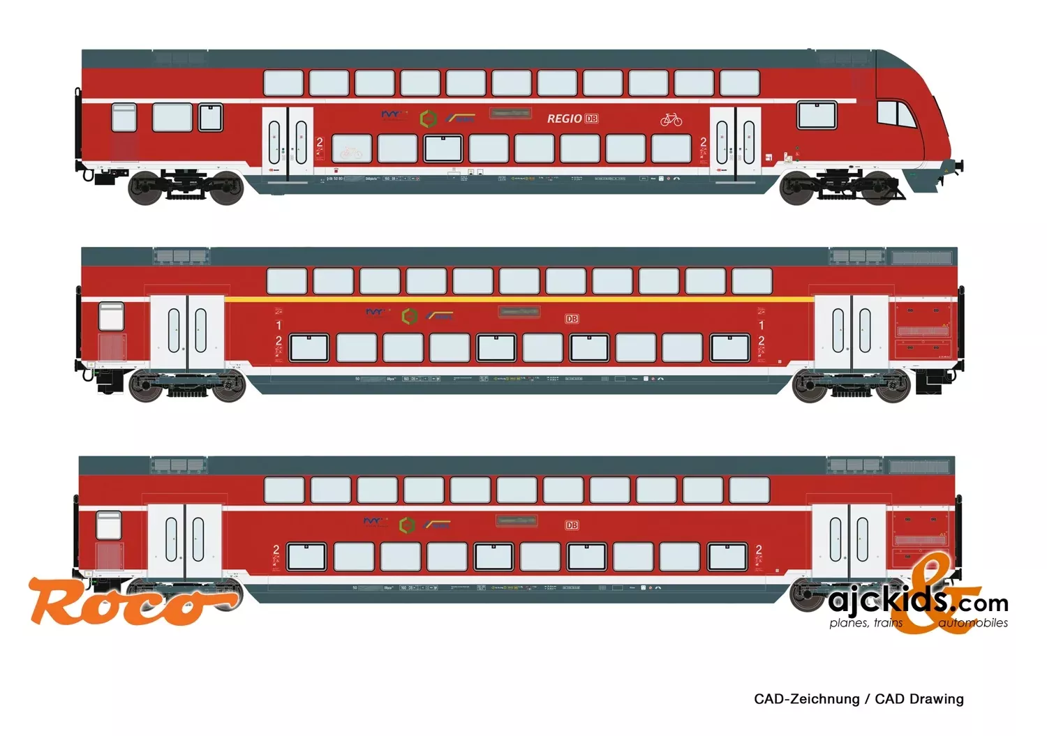 Roco 74146 – 3 piece set: Double-deck coaches