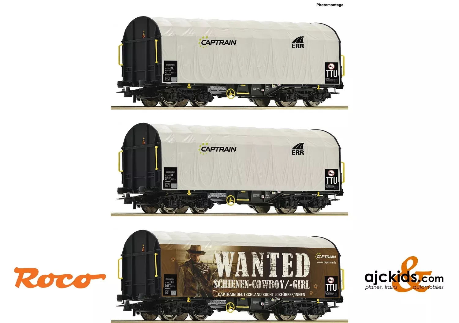 Roco 76054 – 3 piece set: Slide tarpaulin wagons