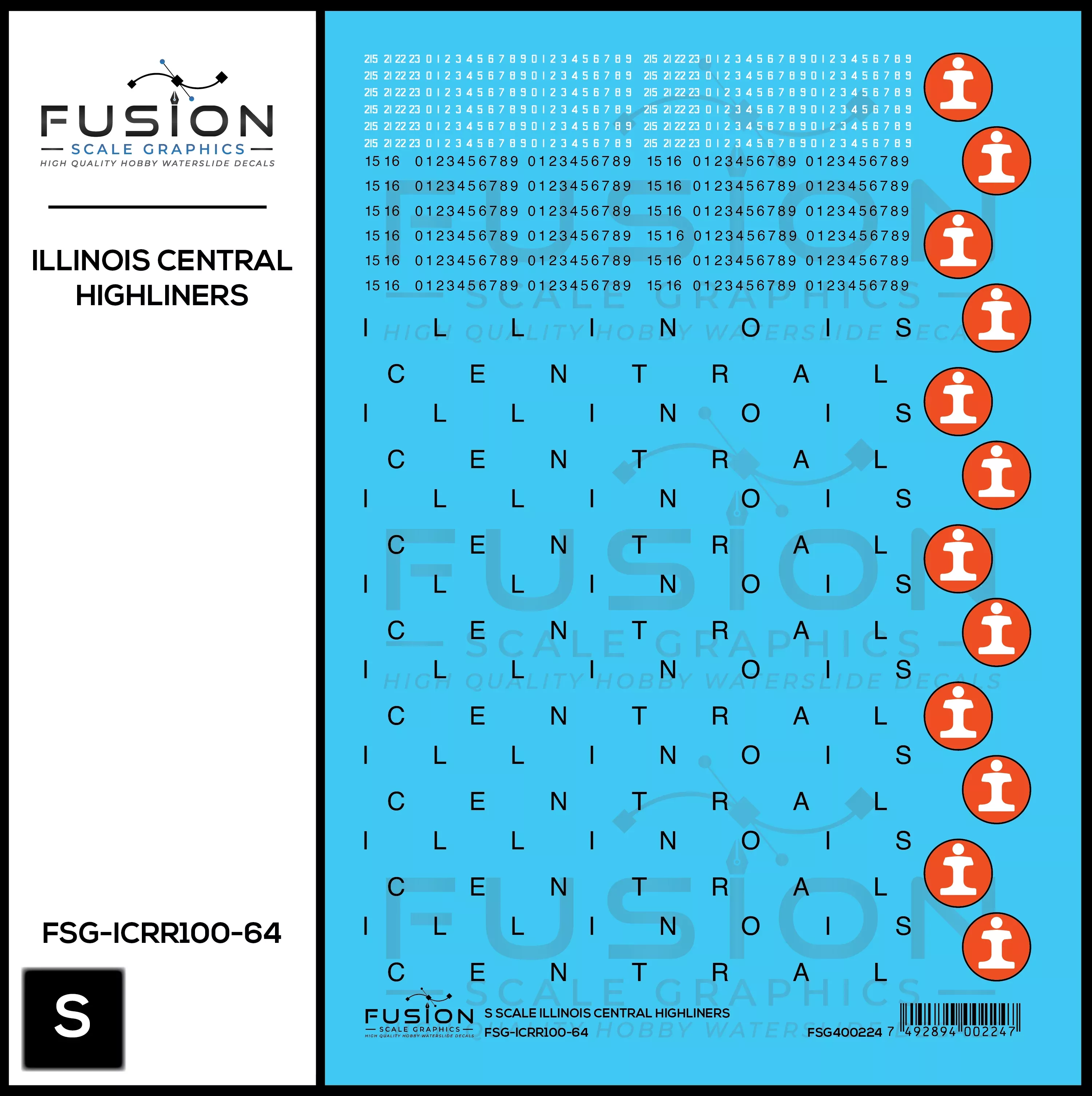 S Scale Illinois Central Railroad Highliner Decal Set